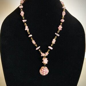 Original design:  Girls Night Out Red Wine Calico Scallop Shell with Rose Quartz